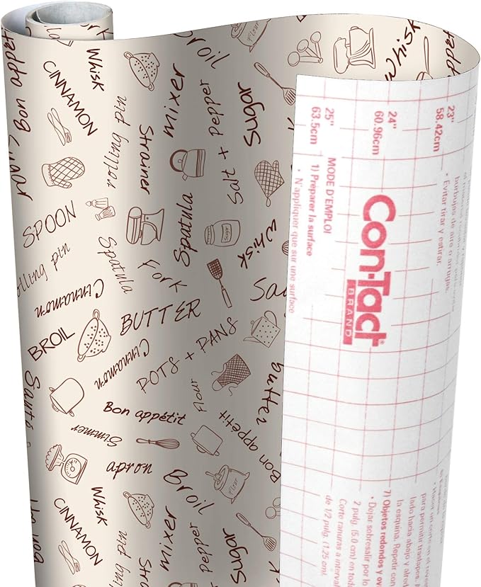 Con-Tact Brand Creative Covering, Self-Adhesive Shelf Liner, Multi-Purpose Vinyl Roll, Easy to Use and Apply, 18'' x 16', Bon Appetit