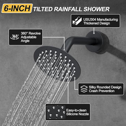 Shower Faucet Set Matte Black Shower System, 12" Ceiling Mount Shower Head Sets, Round Rain Shower Head and Handheld Set (12" Matte Black)