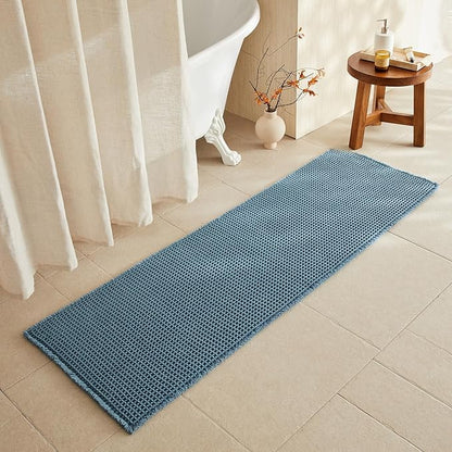 TYUU Waffle Runner Rug Bathroom, Long Boho Bath Mat, 72x24 Denim Blue | Super Absorbent Quick Dry Bath Rug, Non-Slip Backing, Soft Waffle Washable Farmhouse Bathroom Mats, Tub, Shower & Home Decor