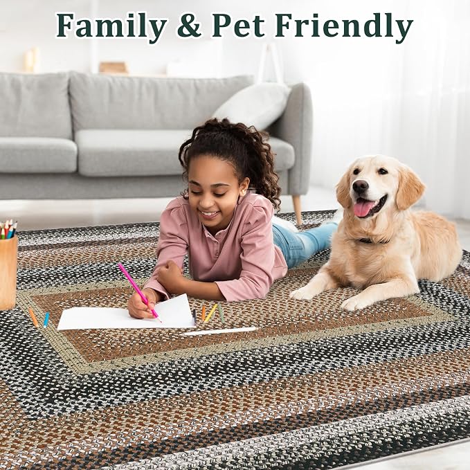 Imitation Braided Collection-Print Washable Rugs 10x13 Area Rug for Living Room Modern Bedroom Rug Soft Large Area Rug Non Slip Throw Rugs Stain Resistant Carpet for Nursery Dining Room