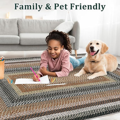 Imitation Braided Collection-Print Washable Rugs 10x13 Area Rug for Living Room Modern Bedroom Rug Soft Large Area Rug Non Slip Throw Rugs Stain Resistant Carpet for Nursery Dining Room