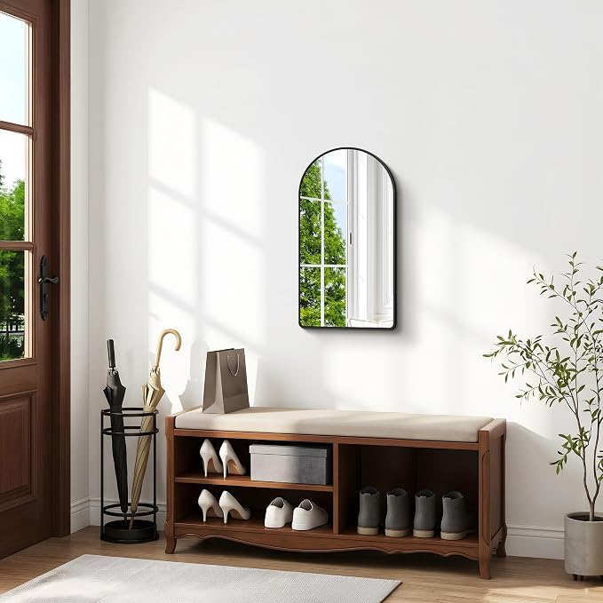 BONEWEI Arched Wall Mirror,18x30 inch Black Arched Mirror Bathroom,Vanity Mirror for Over Sink Metal Frame,Tempered Glass Arch Mirrors for Bedroom,Entryway,Living Room,Home Decor Shatter-Proof