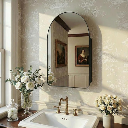 Casaphoria 36" H x 24" W Arched Wall Medicine Cabinets Mirrors, Bathroom Medicine Cabinet with Mirror, Metal Frame Wall Mirror Cabinet, Black G
