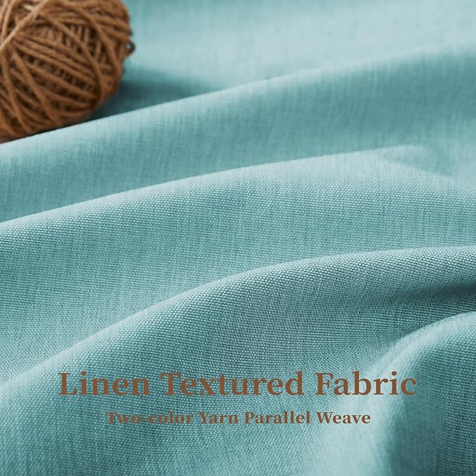 BTTN Boho Scalloped Linen Textured Cloth Shower Curtain Set, 72x84, Teal | Tall Size, 230GSM Waterproof Polyester, Heavy Duty Fabric, 12 Plastic Hooks, Elegant Modern Farmhouse Style, Machine Washable