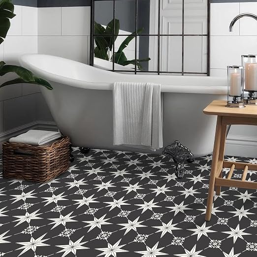 MORCART 40PCS 7.87" x 7.87" Peel and Stick Floor Tile, Black and White | Self-Adhesive DIY Vinyl Flooring, Removable and Waterproof Tile Sticker for Bathroom, Kitchen, Wall, Bedroom, Stairs