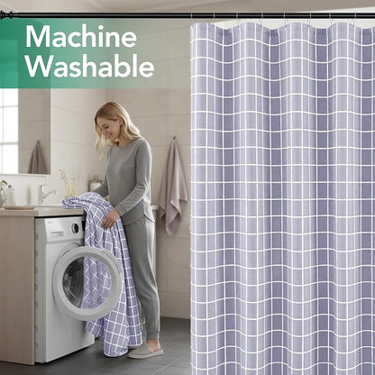 Fabric Shower Curtains for Bathroom-Cloth Modern Farmhouse Shower Curtain | 70"Wx72"L Lavender Faux Linen Grid Minimalist Simple Neutral Guest Bathroom Decor-Textured Geometric Plaid Machine Washable