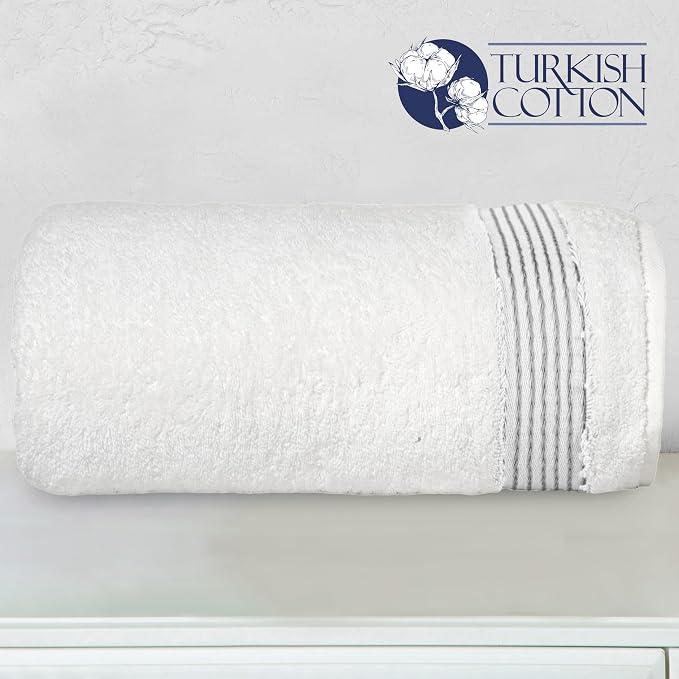 Elegant Comfort Premium Super Soft Highly Absorbent 1 Piece Oversized Bath Sheets - 40" x 80" inch, Luxurious Hotel Spa Quality 100% Turkish Cotton Extra Large Bath Towels for Adults, White/Gray