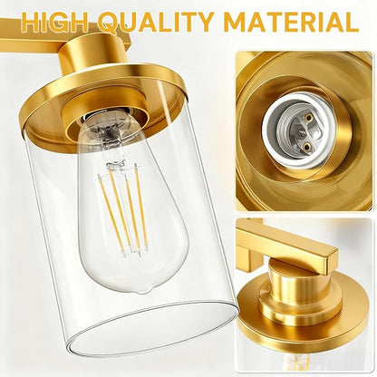 L LOHAS LED 4-Light Bathroom Vanity Light, Gold | Clear Glass Shades; Modern Bathroom Light Fixture for Bathrooms, Bedrooms and Hallways