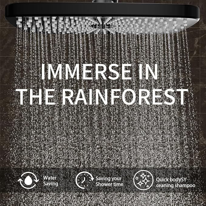 High Pressure Shower Head with Handheld, Upgrade Rain Shower Heads with Fixed Showerhead Combo, 10 Sprays Handheld Shower Head Built in Power Jets, 71" Long Hose, Matt Black
