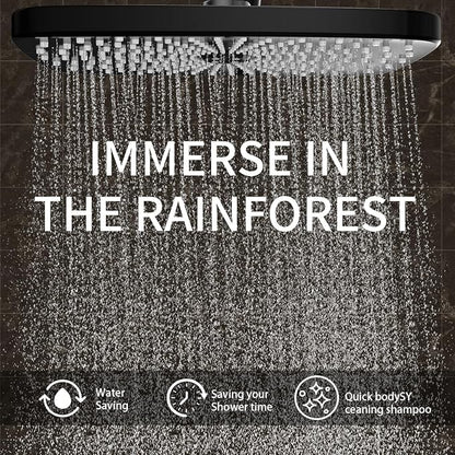 High Pressure Shower Head with Handheld, Upgrade Rain Shower Heads with Fixed Showerhead Combo, 10 Sprays Handheld Shower Head Built in Power Jets, 71" Long Hose, Matt Black
