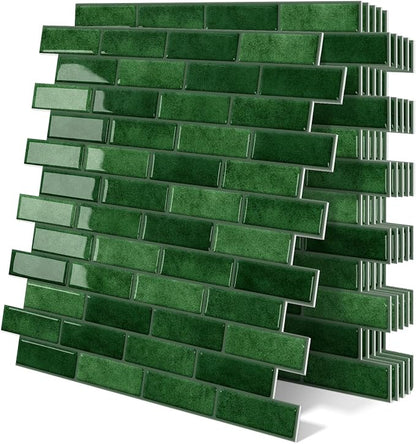 Green Peel and Stick Backsplash 3D Self Adhesive Wall Tile 10 Sheet | Thick,Sticky,Vinyl,12"x12",Marble,for Kitchen,Bathroom