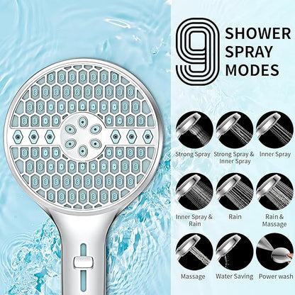 Shower Head With Handheld, 9-Mode High Pressure Handheld Showerhead | Built-in Pause Mode & Power Wash, Anti-clog Nozzles Hand Shower, Leakproof 71 Inch Hose & Adjustable Bracket, Chrome