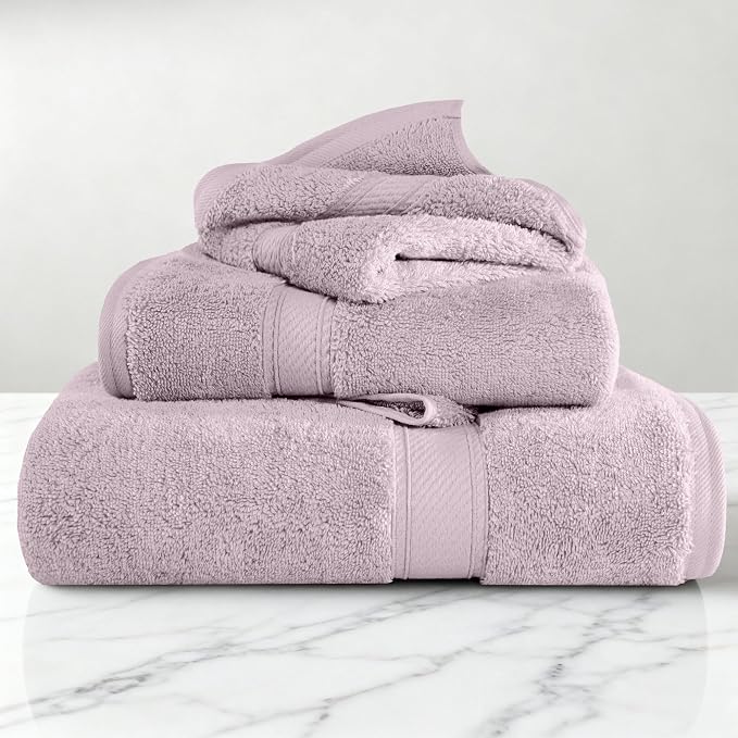 SUPERIOR Egyptian Cotton Ultra Plush & Absorbent, 3 Piece Set, Purple | Quick Dry, Soft Luxury Towel Set, Bath Essentials, Guest Bath, Spa, 1 Bath, 1 Hand, 1 Face Towels, Madeline Towels
