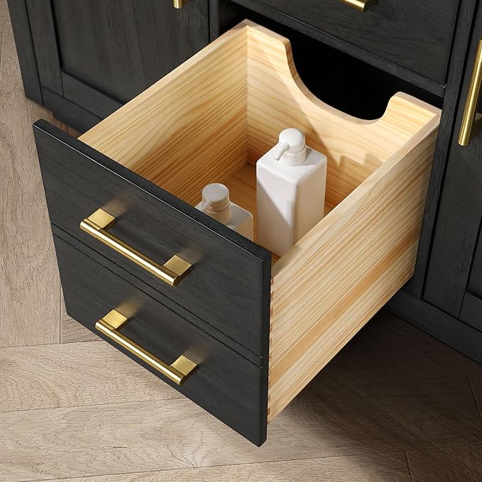 OVE Decors Bailey 48 in. W x 22 in. D x 34.5 in. H Bath Vanity in Matte Black Wood with White Premium Quality Countertop