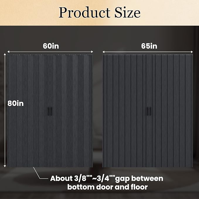 SmartStandard 64x80in Double Accordion Doors, Double Walled, Classic Black | Easy to Assemble, Save Space, PVC Accordion Folding Doors for Closet Doorway Basement, with Track and Hardware