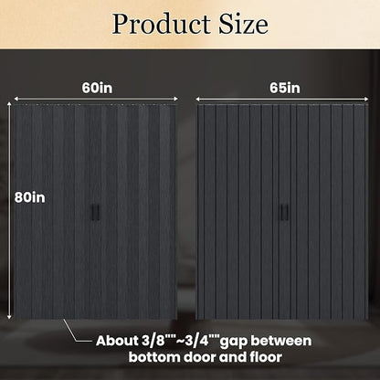 SmartStandard 64x80in Double Accordion Doors, Double Walled, Classic Black | Easy to Assemble, Save Space, PVC Accordion Folding Doors for Closet Doorway Basement, with Track and Hardware