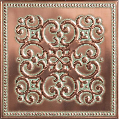 Peel and Stick Metal Backsplash Tiles, Patina Copper, 10-Pack | 8 x 8 in tile size; Covers up to 4.44 sq ft; Aluminum; Water-resistant surface; For kitchens, ceilings, DIY projects