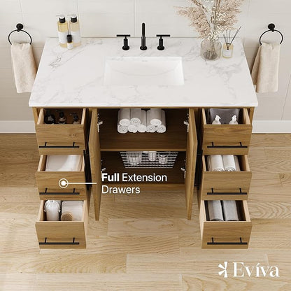 Eviva Graham 48 in. Oak Single Sink Bath Vanity with Arabescato Engineered Stone Top and Undermount Porcelain Sink