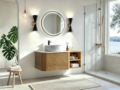 36 Inch Modern Bathroom Vanity with Ceramic Sink, Floating Bathroom Sink Cabinet with Sintered Stone Top&Solid Wood Hammered Frame, Single Bathroom Vanities w/Soft-Close Drawer&Side Open Cube