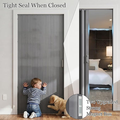 SmartStandard 36" x 80" Accordion Doors Interior, Double Walled, Grey | Easy to Assemble, Save Space, PVC Accordion Folding Doors for Closet Doorway Basement, with Track and Hardware