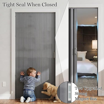 SmartStandard 48" x 80" Accordion Doors Interior, Double Walled, Grey | Easy to Assemble, Save Space, PVC Accordion Folding Doors for Closet Doorway Basement, with Track and Hardware