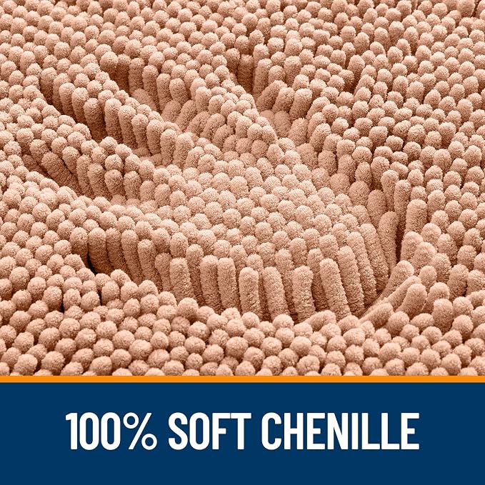 OLANLY Bathroom Rugs 34x21, Extra Soft Absorbent Chenille Bath Rugs | Peach, Quick-Drying Rubber Backing, Machine Washable Bath Mat for Bathroom Floor, Tub and Shower, Home Decor Accessories