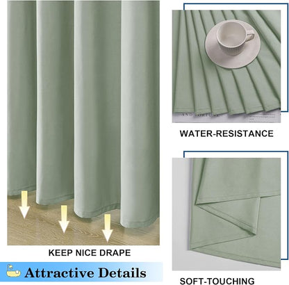 Zora 96 Inch Shower Curtain Set with 12 Plastic Hooks, Plain Fabric Sage Green Shower Curtain for Bathroom - Extra Long Shower Curtain, Water Resistance, Machine Washable Soft Cloth, 72WX96L