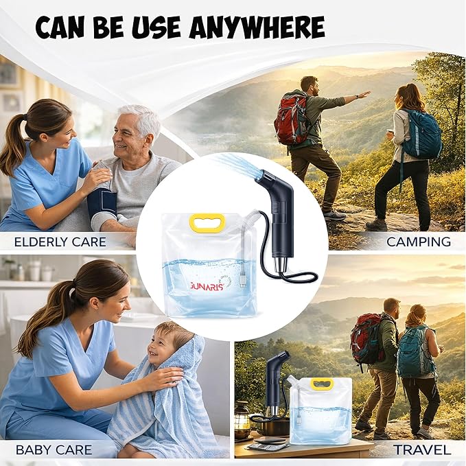 Electric Portable Bidet for Travel – Rechargeable Handheld Sprayer, 2 Spray Modes, IPX6 Waterproof, 600ml Bottle & 3.5L Water Bag, Wall Mount, USB-C – Hygiene Kit for Home & Camping