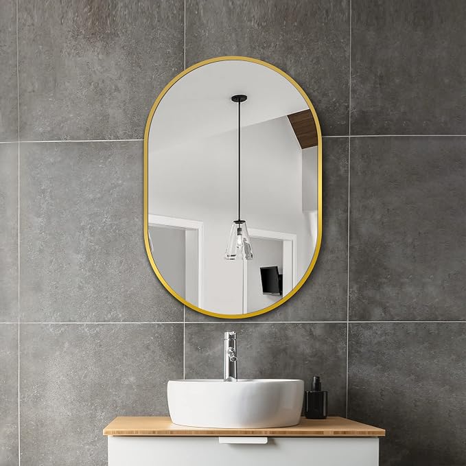 30x20 Gold Oval Bathroom Mirror for Over Sink, Aluminum Frame | HD Reflection No Distortion, Aluminum Frame, Mounting Hardware for Vertical or Horizontal Mount