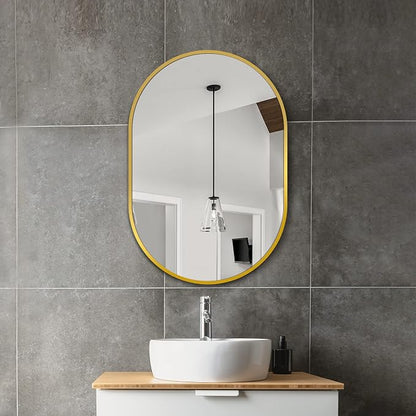 30x20 Gold Oval Bathroom Mirror for Over Sink, Aluminum Frame | HD Reflection No Distortion, Aluminum Frame, Mounting Hardware for Vertical or Horizontal Mount