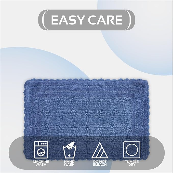 Better Trends Lilly Crochet 24x40 Reversible Bath Rugs and Bath mats for Bathroom, Luxurious 100% Cotton Bath Rug & Water Absorbent Bathroom Mat - Blue Bath Matt