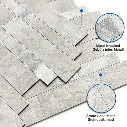 Stone Peel Stick Backsplash Tiles Kitchen Wall Cement Grey 5pcs