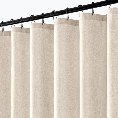 ANRODUO Cream Beige Linen Textured Fabric Shower Curtain Set - W72xL72 | Farmhouse Shower Curtain with 12 Metal Hooks, Waterproof Heavy Duty, Button Hole Design, Machine Washable for Bathroom