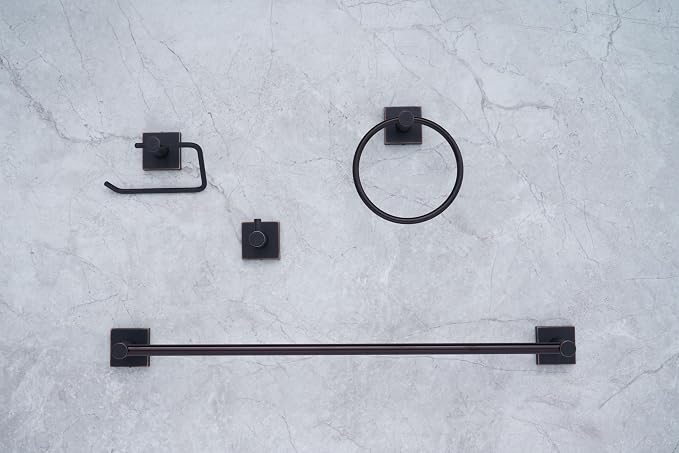 SENTO VINTO Bathroom Accessories Set, Heavy Duty Metal Bath Hardware Set Wall Mounted, Includes Robe Hook, Standard Toilet Paper Holder, Towel Ring, 24” Towel Bar (4-Piece, Oil Rubbed Bronze)