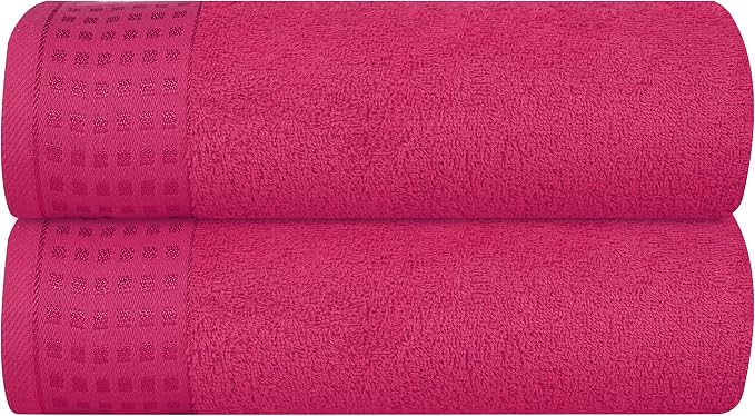 GLAMBURG 100% Cotton 2 Pack Oversized Bath Towel Set 28x55 Inches, Ultra Soft Highly Absorbant Compact Quickdry & Lightweight Large Bath Towels, Ideal for Gym Travel Camp Pool - Hot Pink
