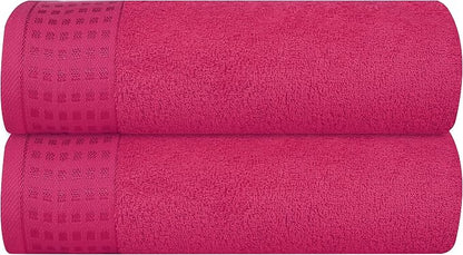 GLAMBURG 100% Cotton 2 Pack Oversized Bath Towel Set 28x55 Inches, Ultra Soft Highly Absorbant Compact Quickdry & Lightweight Large Bath Towels, Ideal for Gym Travel Camp Pool - Hot Pink