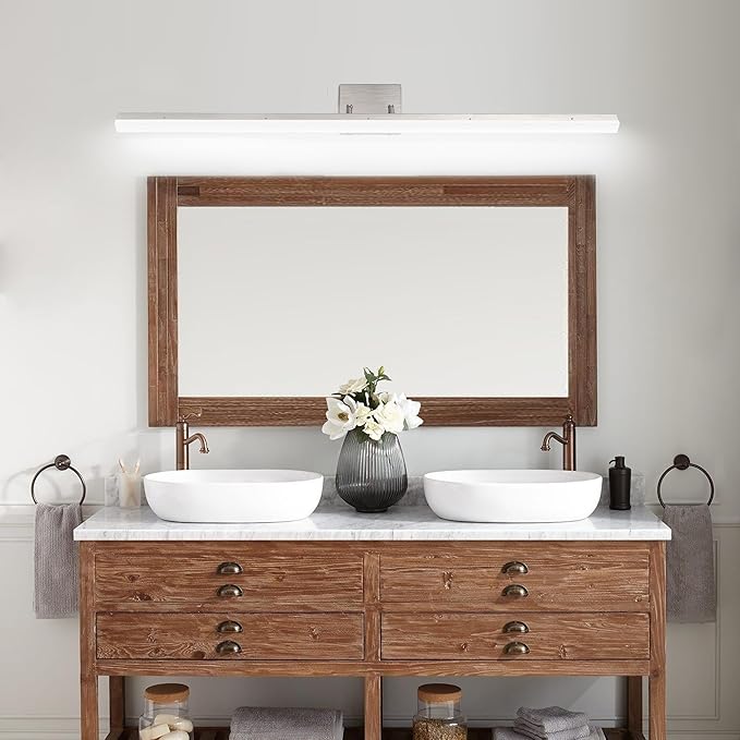 48in Modern LED Brushed Nickel Vanity Light Bar, Adjustable Bathroom Light Fixtures Over Mirror, Dimmable 46W 3200LM 5000K Cool White