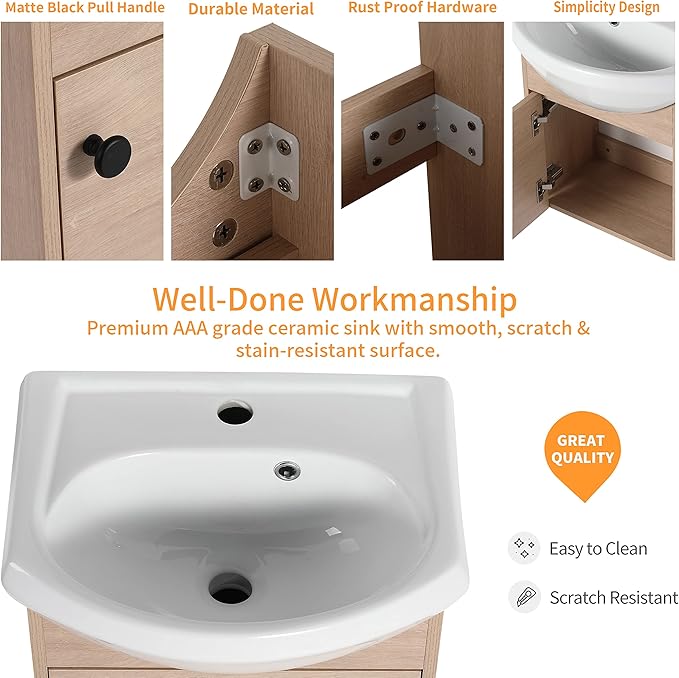 18" Bathroom Vanity with Sink for Small Space, Floating Mordern Bathroom Vanity with Soft Close Door, Bathroom Sink Vanity Combo,Wall Mounted Bathroom Vanities