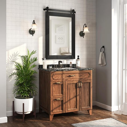 COGOOD Farmhouse Bathroom Mirrors for Over Sink - 38 x 25 Black | Rustic Barn Door Wood Framed Vanity Mirror for Entryway, Living Room, Bedroom, Dresser Wall Decor