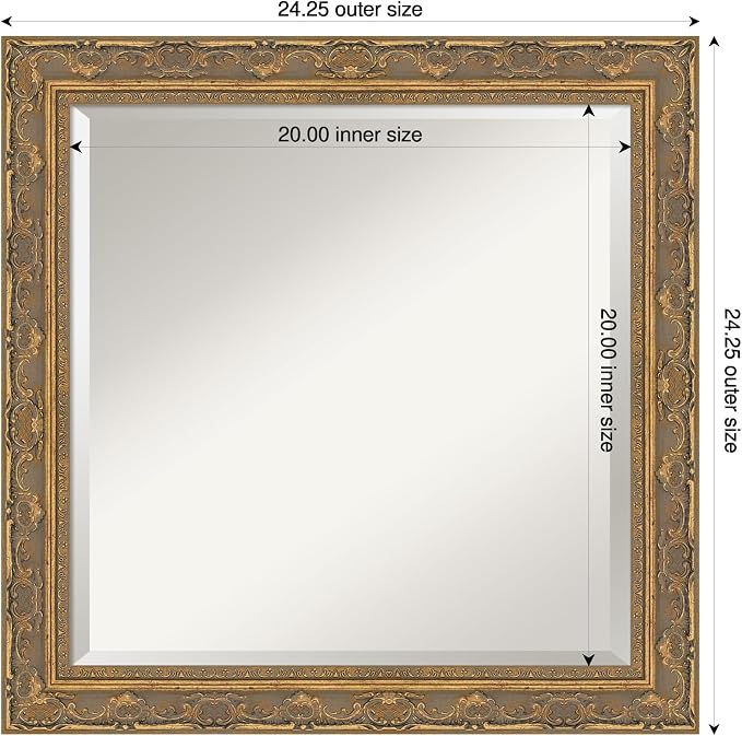 Amanti Art Gold Bathroom Mirror for Over Sink, 24x24 Filigree Gold Square Vanity Mirror, Medium Traditional Frame, Hangs Horizonally and Vertically, Bathroom Wall Decor, Beveled Edge