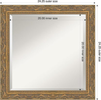 Amanti Art Gold Bathroom Mirror for Over Sink, 24x24 Filigree Gold Square Vanity Mirror, Medium Traditional Frame, Hangs Horizonally and Vertically, Bathroom Wall Decor, Beveled Edge