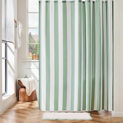 Ohocut Vertical Striped Shower Curtain, Cute Retro Vintage Stripe Bow Bathroom Shower Curtain, Waterproof Polyester Fabric Modern Bath Curtain for Bathroom 72x72 Inches Sage Green