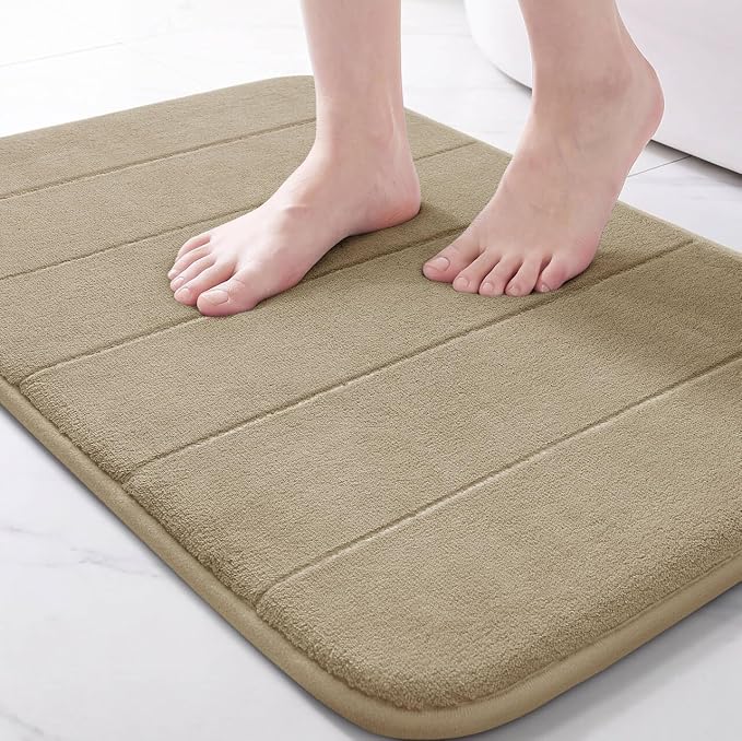 Yimobra Memory Foam Bath Mat, Super Soft Absorbent Bathroom Rug Non Slip, Quick Dry, Machine Washable Floor Carpet for Tub Shower, Home Decor Accessories, 24x17, Pale Khaki