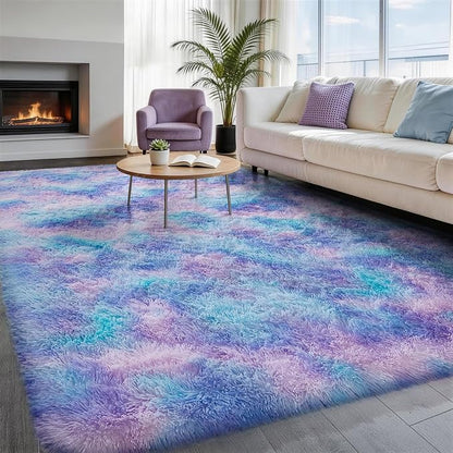 Ophanie Rainbow Purple Rug for Bedroom Girls,Unicorn Colorful Mermaid Fluffy Soft Cute Fuzzy Area Rugs,Shag Plush Shaggy 4x6 Furry Carpet for Kids Baby Teen Dorm Decor with Over 99 pcs Pile fibers