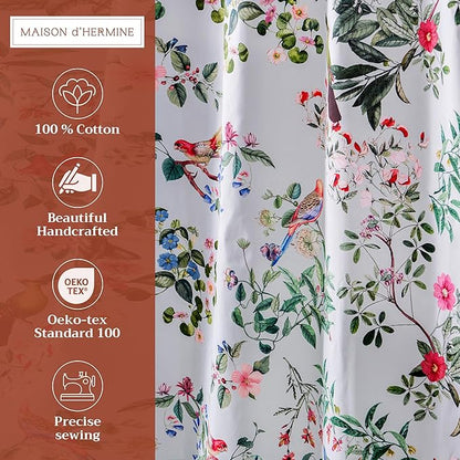 Maison d' Hermine Shower Curtain 100% Cotton One Panel 70"x72" Washable Fabric Shower Curtains for Bathroom, Easy Hanging with 12 Button Holes - Home Hotel Spa Easter Gifts (Eden - Blue Blush)