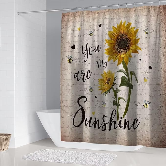 AZHM 4pcs Sunflower Shower Curtain Set with Rugs You are My Sunshine Bathroom Decor Set Bathroom Curtains Shower with 12 Hooks