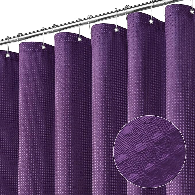 MitoVilla Extra Long Shower Curtain 72 x 84, Purple 84 inch XL Waffle Fabric Shower Curtains for Modern Luxury Bathroom Decor, Waffle Weave Textured Weighted Shower Curtain 84 inch