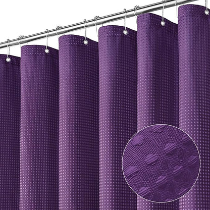 MitoVilla Extra Long Shower Curtain 72 x 84, Purple 84 inch XL Waffle Fabric Shower Curtains for Modern Luxury Bathroom Decor, Waffle Weave Textured Weighted Shower Curtain 84 inch