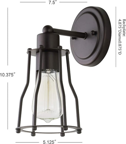 JONATHAN Y 5.13" Oil Rubbed Bronze Modern Industrial Metal Vanity Light, Bathroom Sconce for Mirror, Reversible 1-Light Wall Lamp with Metal Cage Shade for Hallway, LED Bulb Included (JYL7419A)