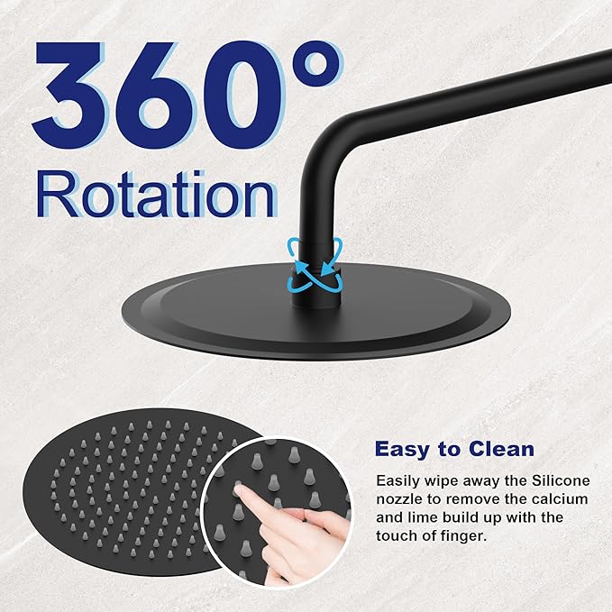 Matte Black Shower Faucet Set, Wall Mount Rain Shower System 10 Inches Shower Head and Shower Handheld, Included Pressure Balance Valve and Trim Kit